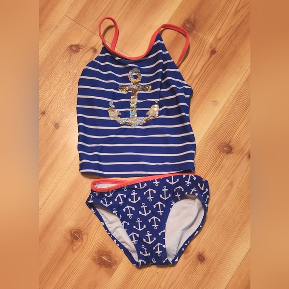 GIRL’s TANKINI SIZE s(6×/6)Blue Sequence Anchor Two Piece Swimsuit - Picture 3 of 6